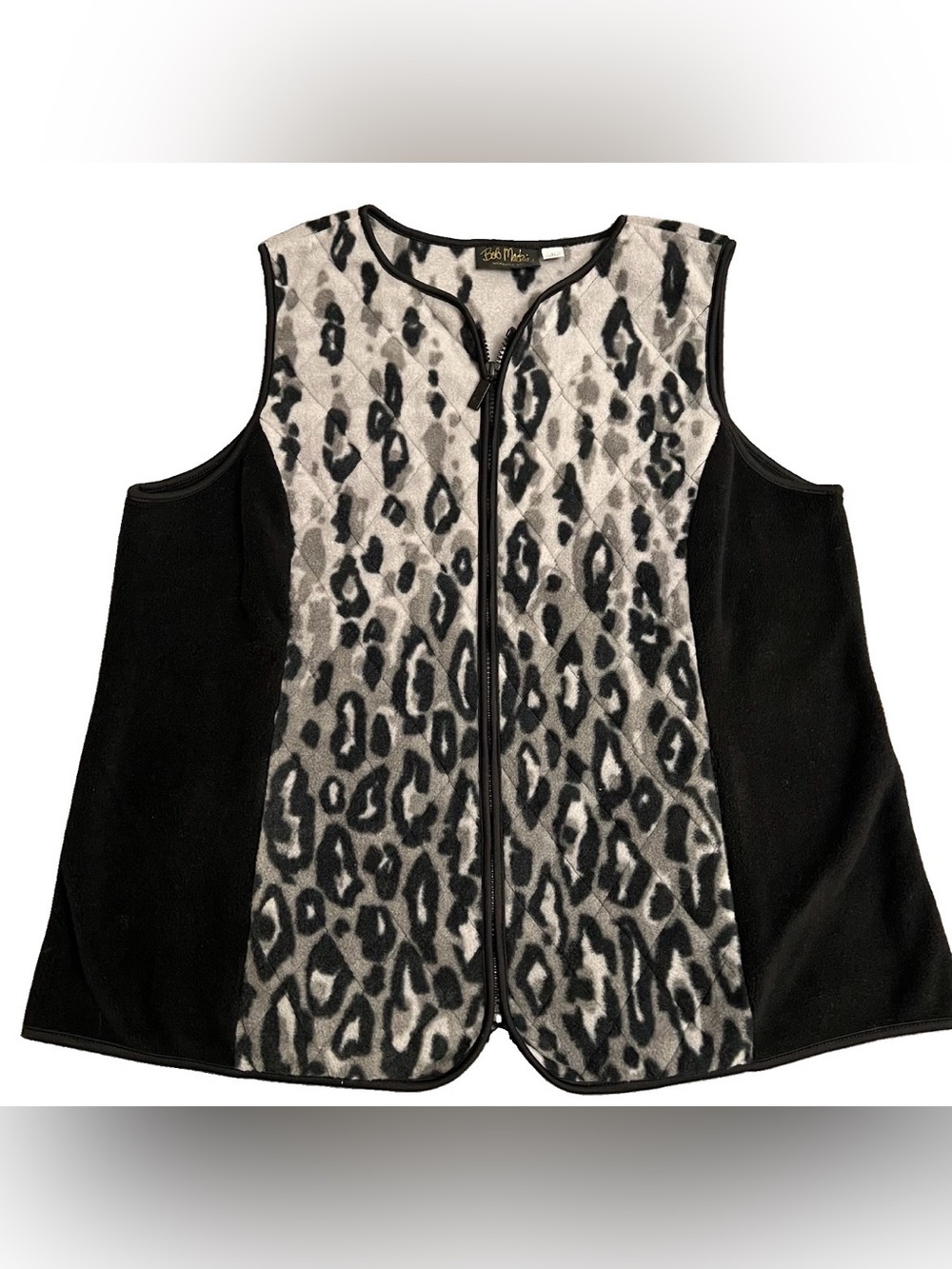 Bob Mackie Wearable Art Gray Black Leopard Print Fleece Vest Size L